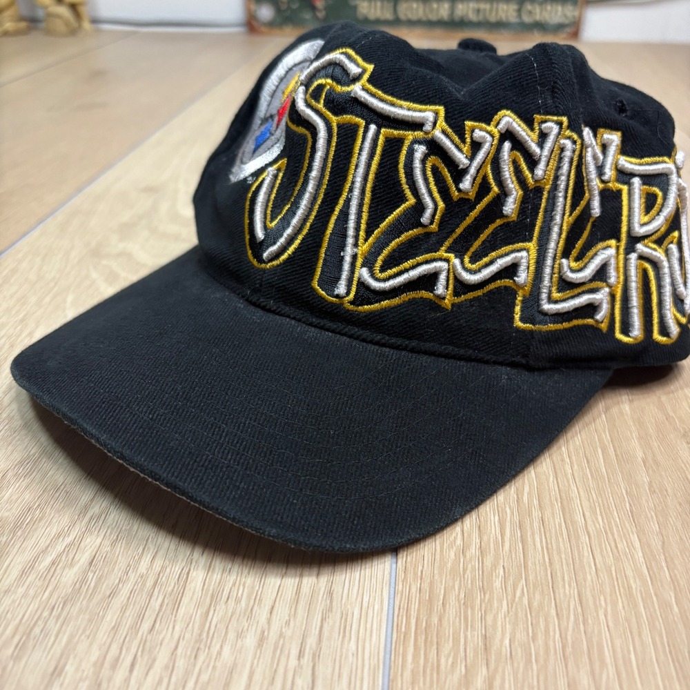 Vintage 90's Pittsburgh Steelers Graffiti Hat Drew Pearson Snapback Black Cap